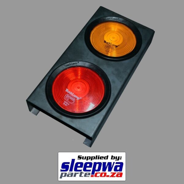 Double Light Box - Red & Amber Semi Sealed Light- Round 12 Volt